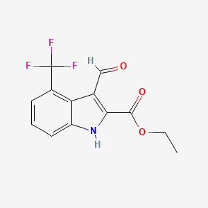 molecular formula C13H10F3NO3 B3145957 Ethyl 3-formyl-4-(trifluoromethyl)-1H-indole-2-carboxylate CAS No. 586336-85-8