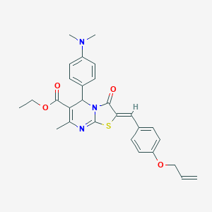 molecular formula C28H29N3O4S B314610 ETHYL (2Z)-5-[4-(DIMETHYLAMINO)PHENYL]-7-METHYL-3-OXO-2-{[4-(PROP-2-EN-1-YLOXY)PHENYL]METHYLIDENE}-2H,3H,5H-[1,3]THIAZOLO[3,2-A]PYRIMIDINE-6-CARBOXYLATE 