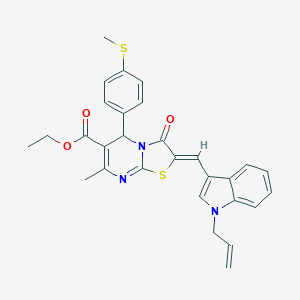 molecular formula C29H27N3O3S2 B314611 ETHYL (2Z)-7-METHYL-5-[4-(METHYLSULFANYL)PHENYL]-3-OXO-2-{[1-(PROP-2-EN-1-YL)-1H-INDOL-3-YL]METHYLIDENE}-2H,3H,5H-[1,3]THIAZOLO[3,2-A]PYRIMIDINE-6-CARBOXYLATE 