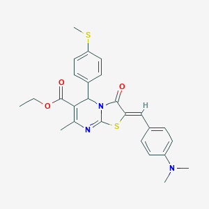 molecular formula C26H27N3O3S2 B314612 ETHYL (2Z)-2-{[4-(DIMETHYLAMINO)PHENYL]METHYLIDENE}-7-METHYL-5-[4-(METHYLSULFANYL)PHENYL]-3-OXO-2H,3H,5H-[1,3]THIAZOLO[3,2-A]PYRIMIDINE-6-CARBOXYLATE 