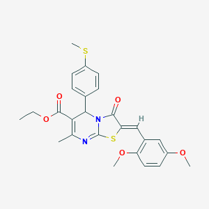 molecular formula C26H26N2O5S2 B314614 ETHYL (2Z)-2-[(2,5-DIMETHOXYPHENYL)METHYLIDENE]-7-METHYL-5-[4-(METHYLSULFANYL)PHENYL]-3-OXO-2H,3H,5H-[1,3]THIAZOLO[3,2-A]PYRIMIDINE-6-CARBOXYLATE 