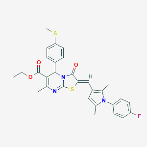 molecular formula C30H28FN3O3S2 B314616 ETHYL (2Z)-2-{[1-(4-FLUOROPHENYL)-2,5-DIMETHYL-1H-PYRROL-3-YL]METHYLIDENE}-7-METHYL-5-[4-(METHYLSULFANYL)PHENYL]-3-OXO-2H,3H,5H-[1,3]THIAZOLO[3,2-A]PYRIMIDINE-6-CARBOXYLATE 