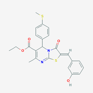 molecular formula C24H22N2O4S2 B314617 ETHYL (2Z)-2-[(3-HYDROXYPHENYL)METHYLIDENE]-7-METHYL-5-[4-(METHYLSULFANYL)PHENYL]-3-OXO-2H,3H,5H-[1,3]THIAZOLO[3,2-A]PYRIMIDINE-6-CARBOXYLATE 