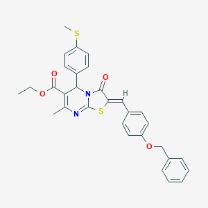 molecular formula C31H28N2O4S2 B314621 ETHYL (2Z)-2-{[4-(BENZYLOXY)PHENYL]METHYLIDENE}-7-METHYL-5-[4-(METHYLSULFANYL)PHENYL]-3-OXO-2H,3H,5H-[1,3]THIAZOLO[3,2-A]PYRIMIDINE-6-CARBOXYLATE 