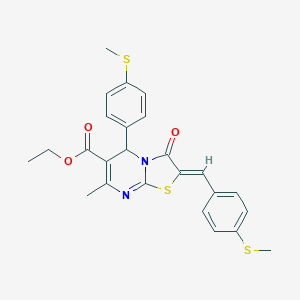 molecular formula C25H24N2O3S3 B314622 ETHYL (2Z)-7-METHYL-5-[4-(METHYLSULFANYL)PHENYL]-2-{[4-(METHYLSULFANYL)PHENYL]METHYLIDENE}-3-OXO-2H,3H,5H-[1,3]THIAZOLO[3,2-A]PYRIMIDINE-6-CARBOXYLATE 