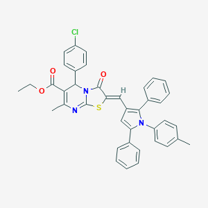 molecular formula C40H32ClN3O3S B314628 ETHYL (2Z)-5-(4-CHLOROPHENYL)-7-METHYL-2-{[1-(4-METHYLPHENYL)-2,5-DIPHENYL-1H-PYRROL-3-YL]METHYLIDENE}-3-OXO-2H,3H,5H-[1,3]THIAZOLO[3,2-A]PYRIMIDINE-6-CARBOXYLATE 