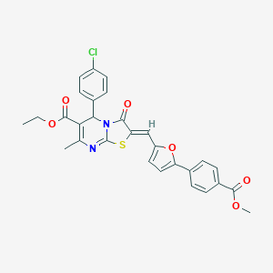 molecular formula C29H23ClN2O6S B314630 ethyl 5-(4-chlorophenyl)-2-({5-[4-(methoxycarbonyl)phenyl]-2-furyl}methylene)-7-methyl-3-oxo-2,3-dihydro-5H-[1,3]thiazolo[3,2-a]pyrimidine-6-carboxylate 