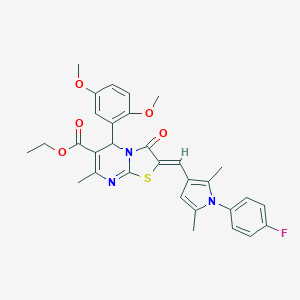 molecular formula C31H30FN3O5S B314636 ETHYL (2Z)-5-(2,5-DIMETHOXYPHENYL)-2-{[1-(4-FLUOROPHENYL)-2,5-DIMETHYL-1H-PYRROL-3-YL]METHYLIDENE}-7-METHYL-3-OXO-2H,3H,5H-[1,3]THIAZOLO[3,2-A]PYRIMIDINE-6-CARBOXYLATE 