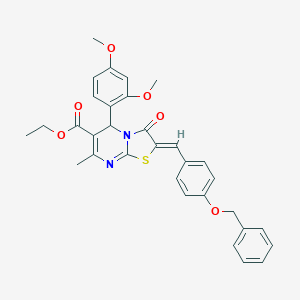 molecular formula C32H30N2O6S B314641 ETHYL (2Z)-2-{[4-(BENZYLOXY)PHENYL]METHYLIDENE}-5-(2,4-DIMETHOXYPHENYL)-7-METHYL-3-OXO-2H,3H,5H-[1,3]THIAZOLO[3,2-A]PYRIMIDINE-6-CARBOXYLATE 