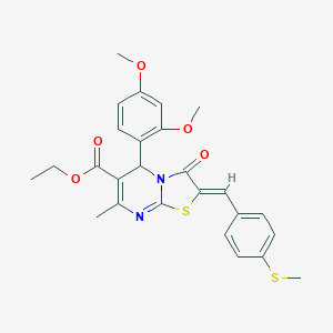 molecular formula C26H26N2O5S2 B314642 ETHYL (2Z)-5-(2,4-DIMETHOXYPHENYL)-7-METHYL-2-{[4-(METHYLSULFANYL)PHENYL]METHYLIDENE}-3-OXO-2H,3H,5H-[1,3]THIAZOLO[3,2-A]PYRIMIDINE-6-CARBOXYLATE 