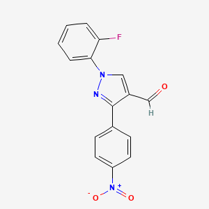 molecular formula C16H10FN3O3 B3147241 1-(2-Fluorophenyl)-3-(4-nitrophenyl)-1H-pyrazole-4-carbaldehyde CAS No. 618101-78-3