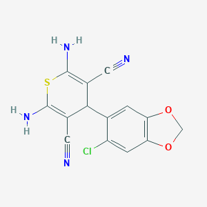 molecular formula C14H9ClN4O2S B314845 2,6-Diamino-4-(6-chlorobenzo[d][1,3]dioxol-5-yl)-4H-thiopyran-3,5-dicarbonitrile 