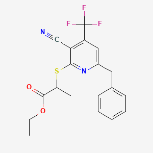 molecular formula C19H17F3N2O2S B3149613 ethyl 2-{[6-benzyl-3-cyano-4-(trifluoromethyl)pyridin-2-yl]sulfanyl}propanoate CAS No. 674805-46-0