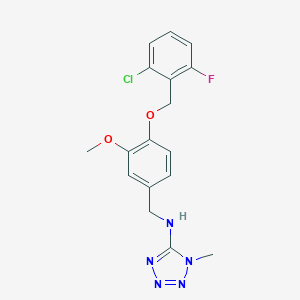 molecular formula C17H17ClFN5O2 B314983 N-({4-[(2-CHLORO-6-FLUOROPHENYL)METHOXY]-3-METHOXYPHENYL}METHYL)-1-METHYL-1,2,3,4-TETRAZOL-5-AMINE 