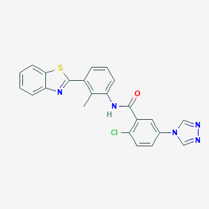 molecular formula C23H16ClN5OS B315214 N-[3-(1,3-benzothiazol-2-yl)-2-methylphenyl]-2-chloro-5-(4H-1,2,4-triazol-4-yl)benzamide 