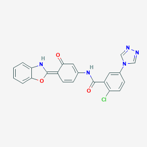 molecular formula C22H14ClN5O3 B315215 N-[(4E)-4-(3H-1,3-benzoxazol-2-ylidene)-3-oxocyclohexa-1,5-dien-1-yl]-2-chloro-5-(1,2,4-triazol-4-yl)benzamide 