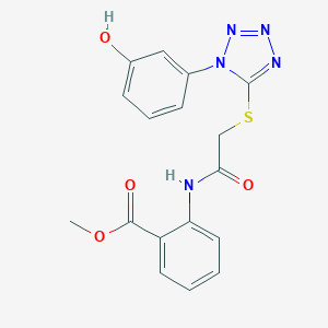 molecular formula C17H15N5O4S B315702 methyl 2-[({[1-(3-hydroxyphenyl)-1H-tetraazol-5-yl]sulfanyl}acetyl)amino]benzoate 