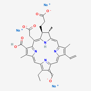 molecular formula C34H31N4Na3O7 B3157106 trisodium;3-[(2S,3S,12E)-18-carboxy-20-(carboxylatomethyl)-8-ethenyl-13-ethyl-3,7,17-trimethyl-12-(oxidomethylidene)-3,21-dihydro-2H-porphyrin-2-yl]propanoate CAS No. 84581-15-7
