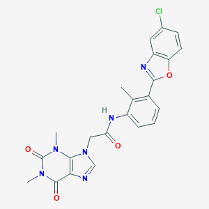 molecular formula C23H19ClN6O4 B315775 N-[3-(5-chloro-1,3-benzoxazol-2-yl)-2-methylphenyl]-2-(1,3-dimethyl-2,6-dioxo-1,2,3,6-tetrahydro-9H-purin-9-yl)acetamide 