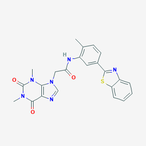 molecular formula C23H20N6O3S B315776 N-[5-(1,3-benzothiazol-2-yl)-2-methylphenyl]-2-(1,3-dimethyl-2,6-dioxo-1,2,3,6-tetrahydro-9H-purin-9-yl)acetamide 