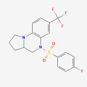 molecular formula C18H16F4N2O2S B3159073 5-[(4-Fluorophenyl)sulfonyl]-7-(trifluoromethyl)-1,2,3,3a,4,5-hexahydropyrrolo[1,2-a]quinoxaline CAS No. 860786-78-3