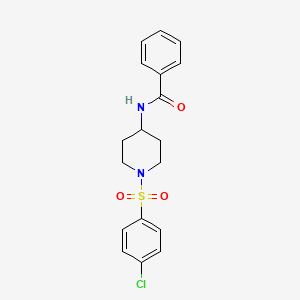 molecular formula C18H19ClN2O3S B3159106 N-{1-[(4-chlorophenyl)sulfonyl]-4-piperidinyl}benzenecarboxamide CAS No. 860788-09-6