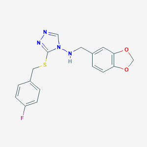 molecular formula C17H15FN4O2S B315923 N-(1,3-benzodioxol-5-ylmethyl)-N-{3-[(4-fluorobenzyl)sulfanyl]-4H-1,2,4-triazol-4-yl}amine 
