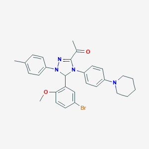 molecular formula C29H31BrN4O2 B315952 1-{5-(5-bromo-2-methoxyphenyl)-1-(4-methylphenyl)-4-[4-(1-piperidinyl)phenyl]-4,5-dihydro-1H-1,2,4-triazol-3-yl}ethanone 