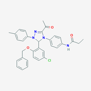 molecular formula C33H31ClN4O3 B315966 N-{4-[3-acetyl-5-[2-(benzyloxy)-5-chlorophenyl]-1-(4-methylphenyl)-1,5-dihydro-4H-1,2,4-triazol-4-yl]phenyl}propanamide 