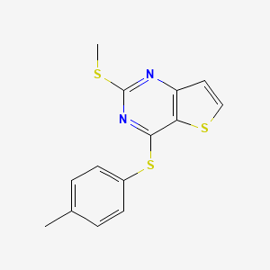 molecular formula C14H12N2S3 B3160466 Methyl 4-[(4-methylphenyl)sulfanyl]thieno[3,2-d]pyrimidin-2-yl sulfide CAS No. 866049-12-9