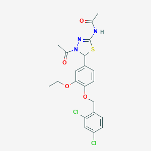 molecular formula C21H21Cl2N3O4S B316049 N~1~-(4-ACETYL-5-{4-[(2,4-DICHLOROBENZYL)OXY]-3-ETHOXYPHENYL}-4,5-DIHYDRO-1,3,4-THIADIAZOL-2-YL)ACETAMIDE 
