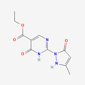molecular formula C11H12N4O4 B3160582 ethyl 2-(3-methyl-5-oxo-2,5-dihydro-1H-pyrazol-1-yl)-6-oxo-1,6-dihydropyrimidine-5-carboxylate CAS No. 866133-57-5