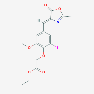 molecular formula C16H16INO6 B316186 ethyl {2-iodo-6-methoxy-4-[(2-methyl-5-oxo-1,3-oxazol-4(5H)-ylidene)methyl]phenoxy}acetate 