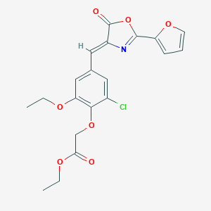 molecular formula C20H18ClNO7 B316200 ethyl {2-chloro-6-ethoxy-4-[(2-(2-furyl)-5-oxo-1,3-oxazol-4(5H)-ylidene)methyl]phenoxy}acetate 