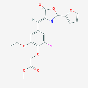 molecular formula C19H16INO7 B316209 methyl {2-ethoxy-4-[(2-(2-furyl)-5-oxo-1,3-oxazol-4(5H)-ylidene)methyl]-6-iodophenoxy}acetate 