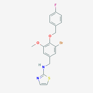 molecular formula C18H16BrFN2O2S B316230 N-[[3-bromo-4-[(4-fluorophenyl)methoxy]-5-methoxyphenyl]methyl]-1,3-thiazol-2-amine 