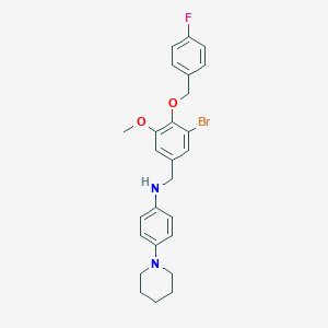 molecular formula C26H28BrFN2O2 B316264 N-{3-bromo-4-[(4-fluorobenzyl)oxy]-5-methoxybenzyl}-4-piperidin-1-ylaniline 