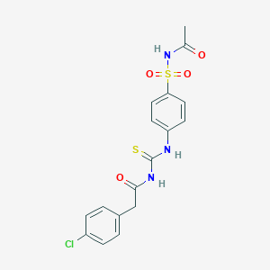 molecular formula C17H16ClN3O4S2 B316401 N-[[4-(acetylsulfamoyl)phenyl]carbamothioyl]-2-(4-chlorophenyl)acetamide 