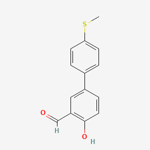 molecular formula C14H12O2S B3164818 4-Hydroxy-4'-(methylthio)[1,1'-biphenyl]-3-carboxaldehyde CAS No. 893737-77-4
