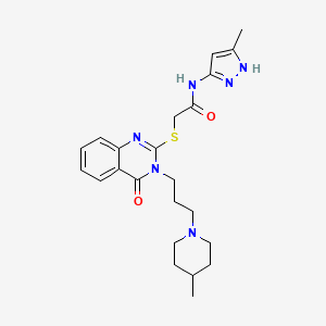 molecular formula C23H30N6O2S B3165139 N-(3-methyl-1H-pyrazol-5-yl)-2-({3-[3-(4-methylpiperidin-1-yl)propyl]-4-oxo-3,4-dihydroquinazolin-2-yl}sulfanyl)acetamide CAS No. 896700-78-0
