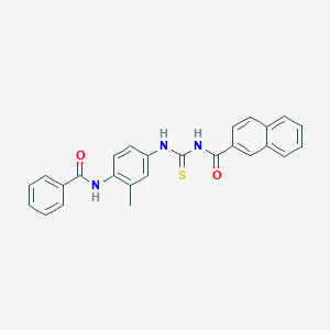 molecular formula C26H21N3O2S B316580 N-(2-methyl-4-{[(2-naphthoylamino)carbothioyl]amino}phenyl)benzamide 