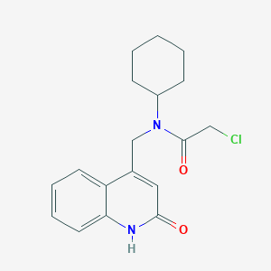 molecular formula C18H21ClN2O2 B3167142 2-chloro-N-cyclohexyl-N-[(2-oxo-1H-quinolin-4-yl)methyl]acetamide CAS No. 917562-17-5