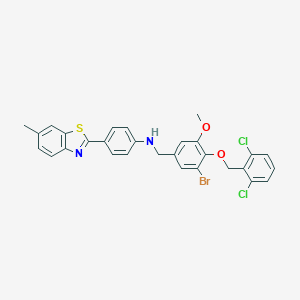 molecular formula C29H23BrCl2N2O2S B316843 N-{3-bromo-4-[(2,6-dichlorobenzyl)oxy]-5-methoxybenzyl}-N-[4-(6-methyl-1,3-benzothiazol-2-yl)phenyl]amine 