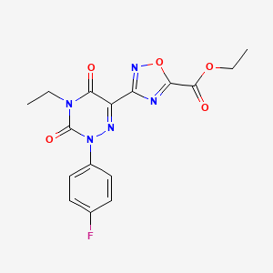 molecular formula C16H14FN5O5 B3168764 Ethyl 3-[4-ethyl-2-(4-fluorophenyl)-3,5-dioxo-2,3,4,5-tetrahydro-1,2,4-triazin-6-yl]-1,2,4-oxadiazole-5-carboxylate CAS No. 932974-32-8