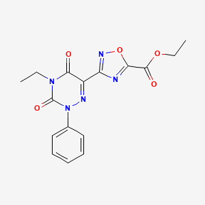 molecular formula C16H15N5O5 B3168812 Ethyl 3-(4-ethyl-3,5-dioxo-2-phenyl-2,3,4,5-tetrahydro-1,2,4-triazin-6-yl)-1,2,4-oxadiazole-5-carboxylate CAS No. 933194-30-0
