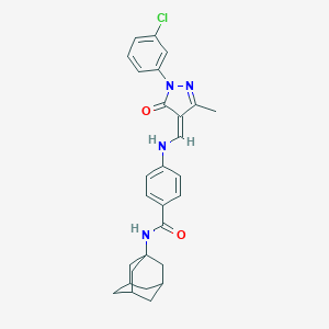 molecular formula C28H29ClN4O2 B316898 N-(1-adamantyl)-4-[[(Z)-[1-(3-chlorophenyl)-3-methyl-5-oxopyrazol-4-ylidene]methyl]amino]benzamide 
