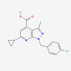 molecular formula C18H16ClN3O2 B3169457 1-(4-chlorobenzyl)-6-cyclopropyl-3-methyl-1H-pyrazolo[3,4-b]pyridine-4-carboxylic acid CAS No. 937598-70-4