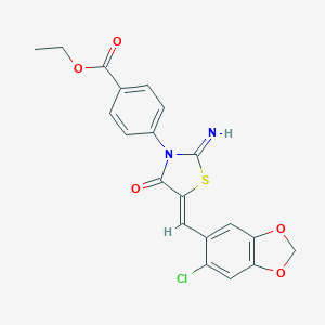 molecular formula C20H15ClN2O5S B317016 ETHYL 4-[(5Z)-5-[(6-CHLORO-2H-1,3-BENZODIOXOL-5-YL)METHYLIDENE]-2-IMINO-4-OXO-1,3-THIAZOLIDIN-3-YL]BENZOATE 