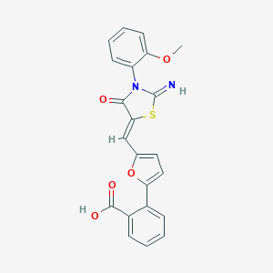 molecular formula C22H16N2O5S B317146 2-(5-{[2-imino-3-(2-methoxyphenyl)-4-oxo-1,3-thiazolidin-5-ylidene]methyl}-2-furyl)benzoic acid 