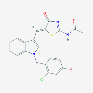 molecular formula C21H15ClFN3O2S B317156 N-(5-{[1-(2-chloro-4-fluorobenzyl)-1H-indol-3-yl]methylene}-4-oxo-1,3-thiazolidin-2-ylidene)acetamide 